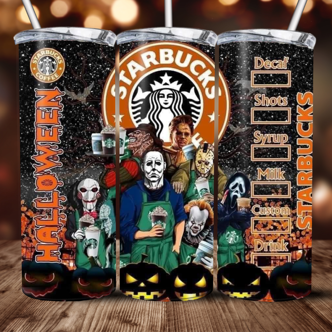 Halloween Coffee Inspired Design 20oz Stainless Steel Tumbler with lid and straw