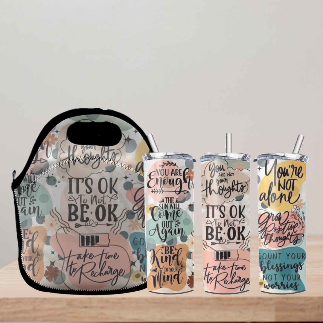 Radiant Sips for Black Women Collection -20oz Skinny Tumbler and Zippered Lunch Tote - Irie Vybyz Tees & Thingz