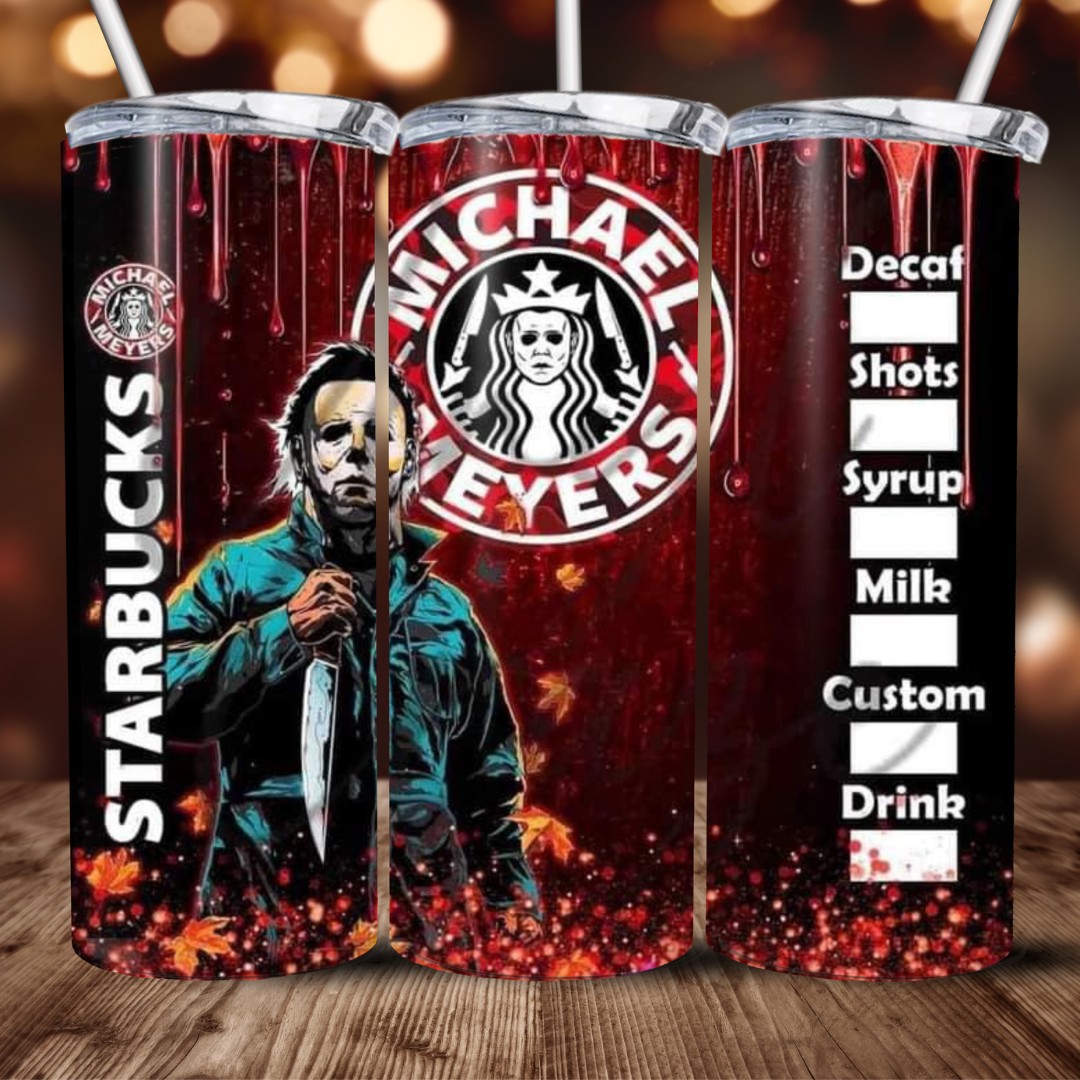 Halloween Coffee Inspired Design 20oz Stainless Steel Tumbler with lid and straw