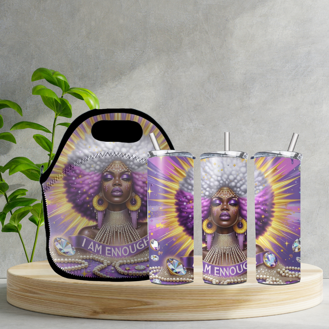 Radiant Sips for Black Women Collection -20oz Skinny Tumbler and Zippered Lunch Tote - Irie Vybyz Tees & Thingz