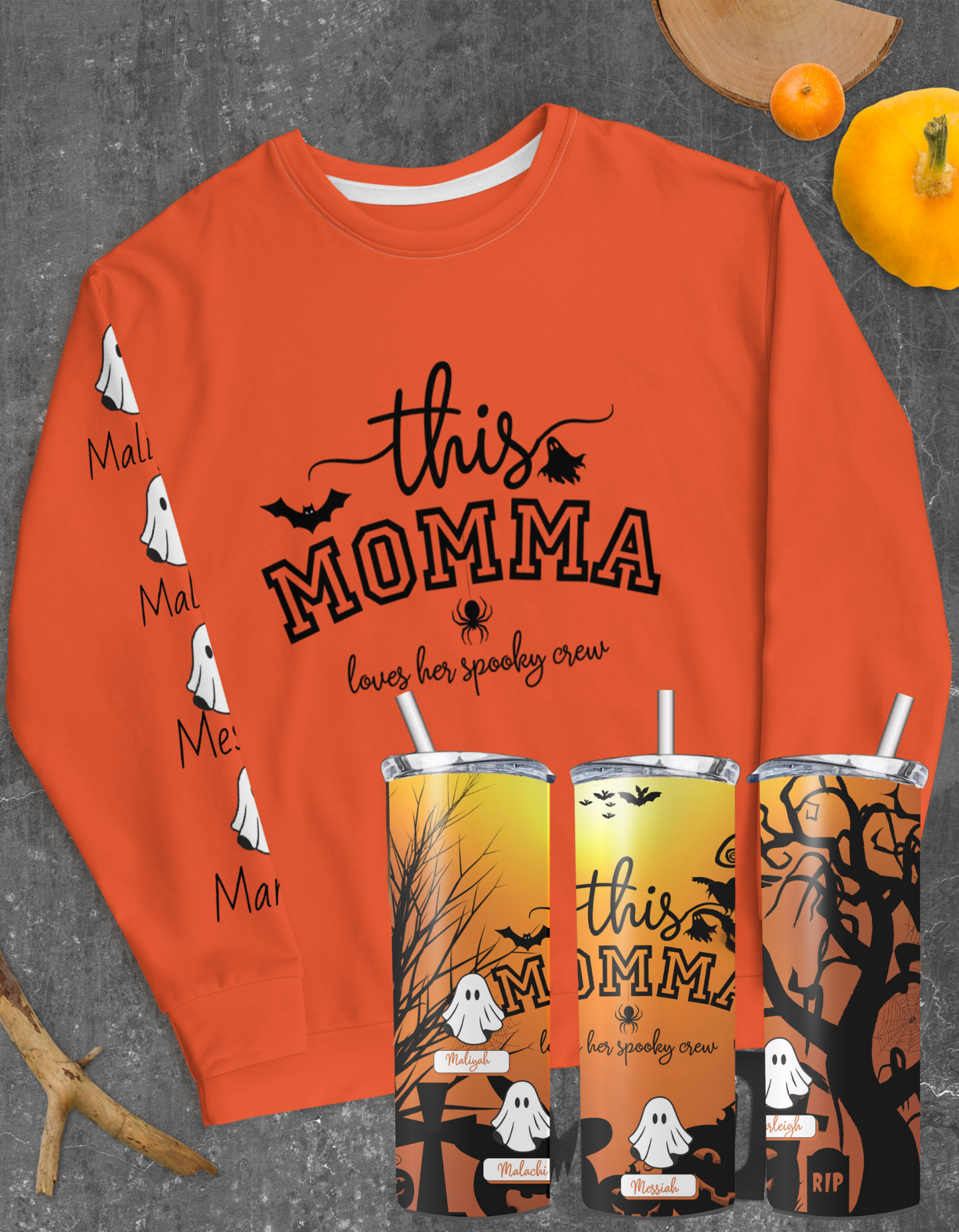 This Momma/Mom/Granny/Nana/Memaw loves her spooky crew Sweatshirt and Tumbler Set - Irie Vybyz Tees & Thingz