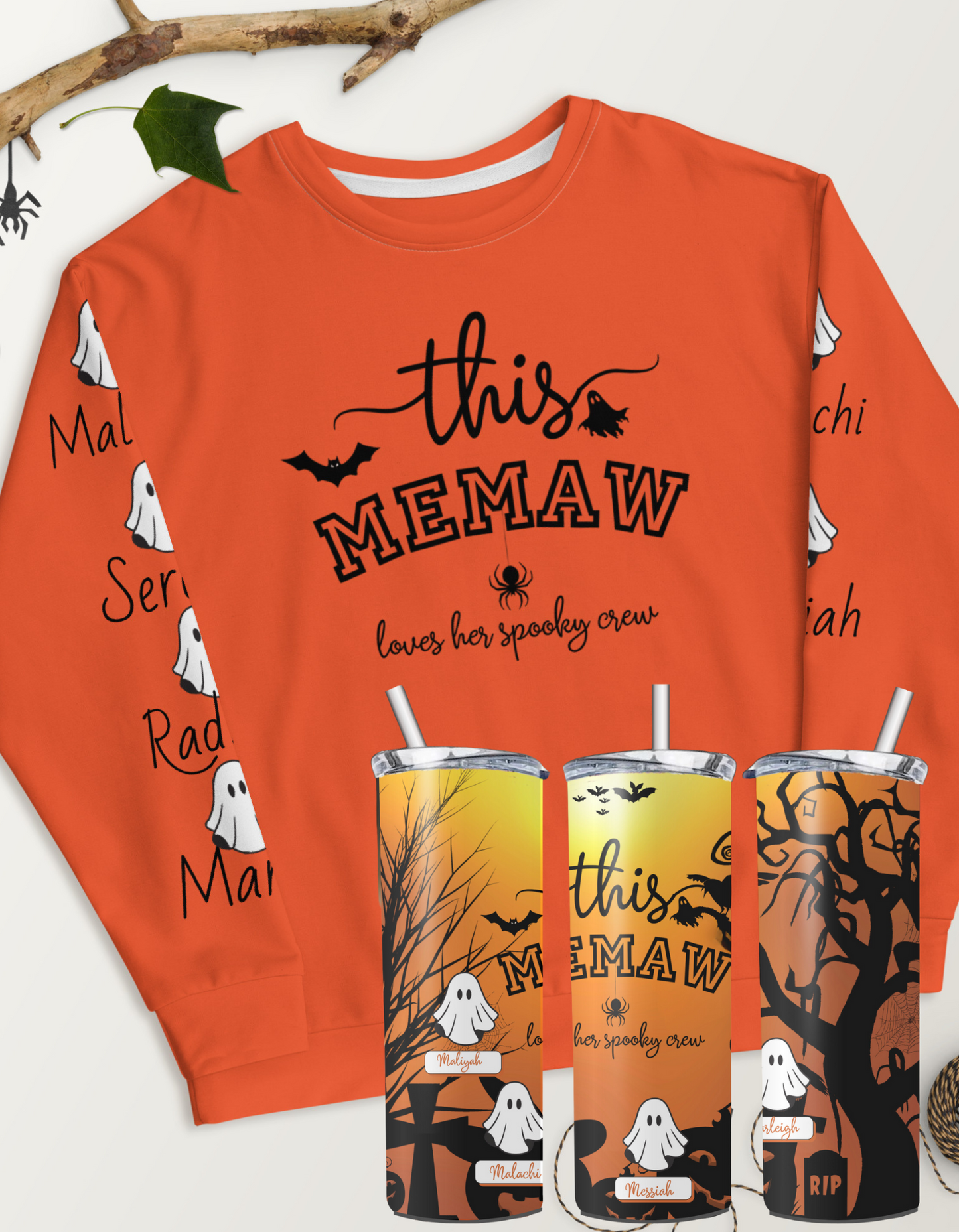 This Momma/Mom/Granny/Nana/Memaw loves her spooky crew Sweatshirt and Tumbler Set - Irie Vybyz Tees & Thingz