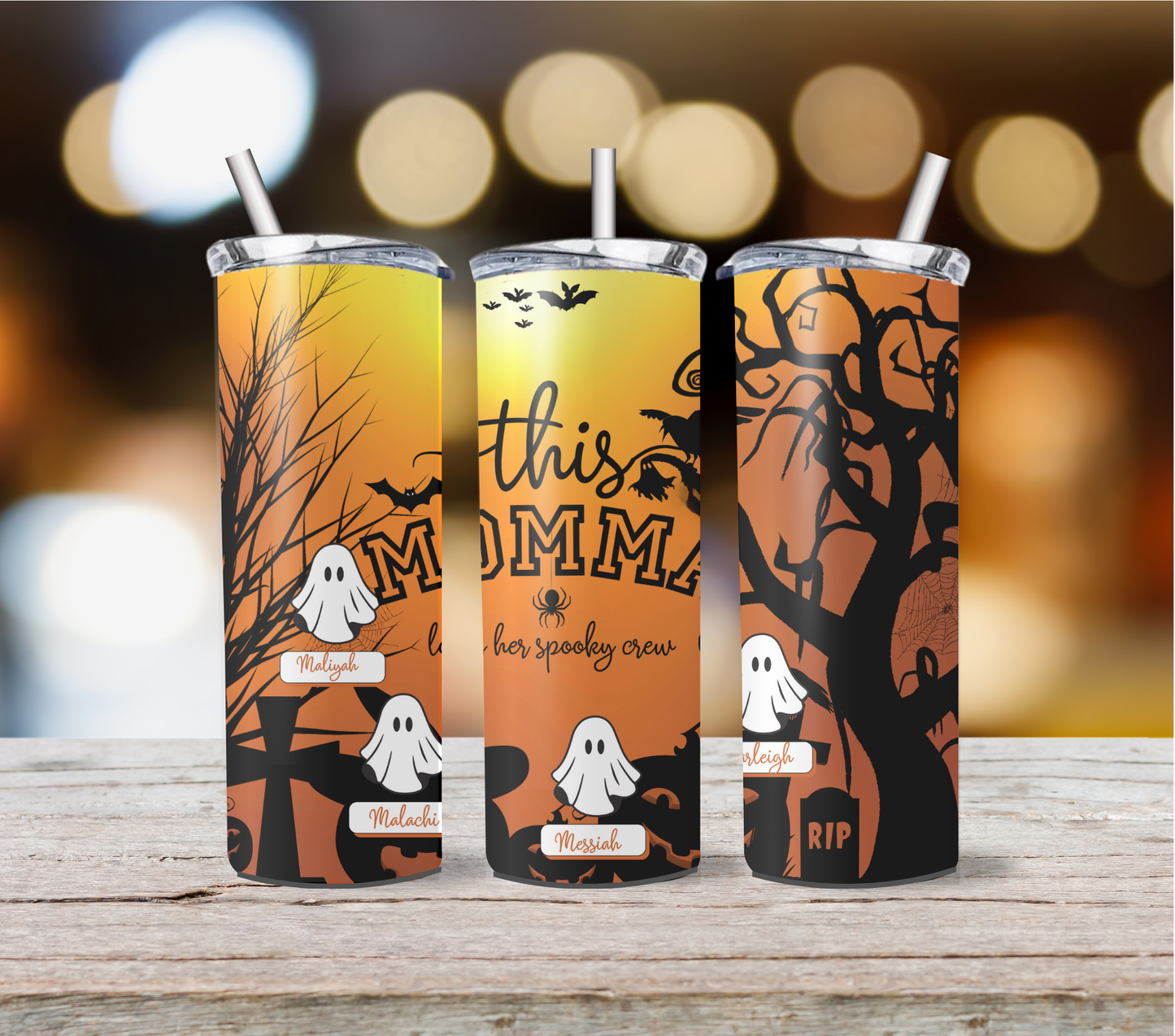 This Mommma/Mom/Memaw/Granny Loves Her Spooky Crew Personalized 20oz Stainless Steel Tumbler with Straw and Lid - Irie Vybyz Tees & Thingz