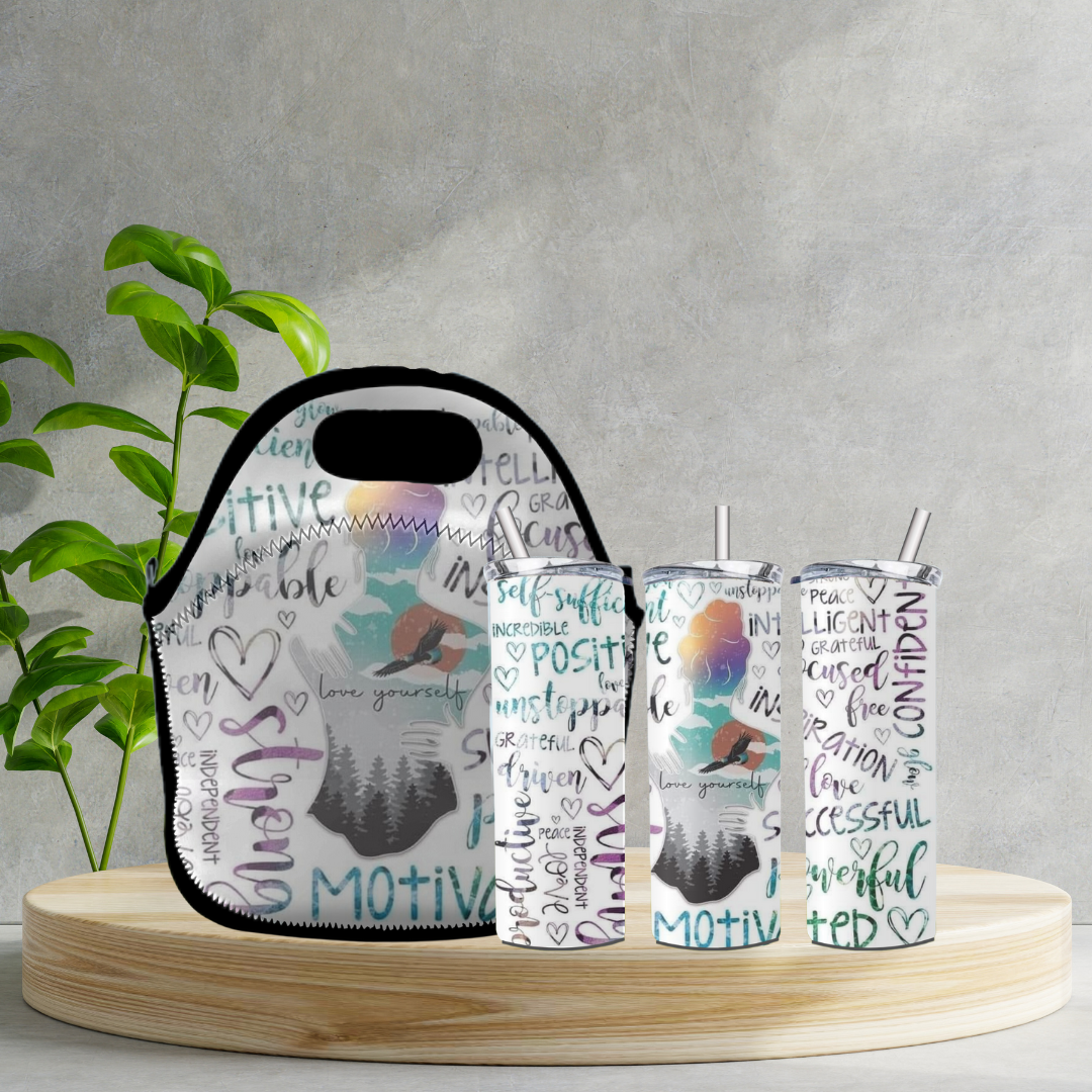 Radiant Sips for Black Women Collection -20oz Skinny Tumbler and Zippered Lunch Tote - Irie Vybyz Tees & Thingz