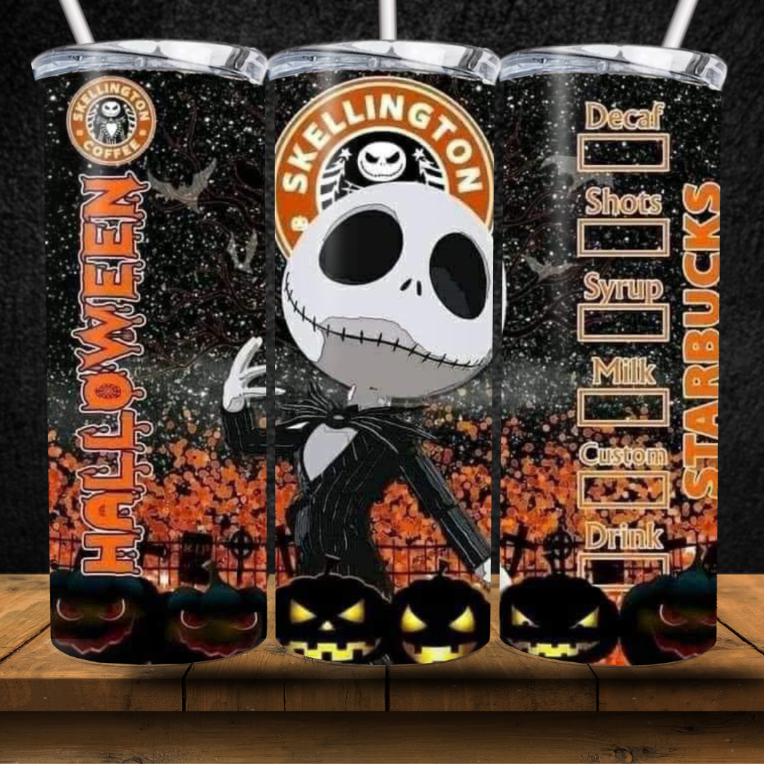 Halloween Coffee Inspired Design 20oz Stainless Steel Tumbler with lid and straw