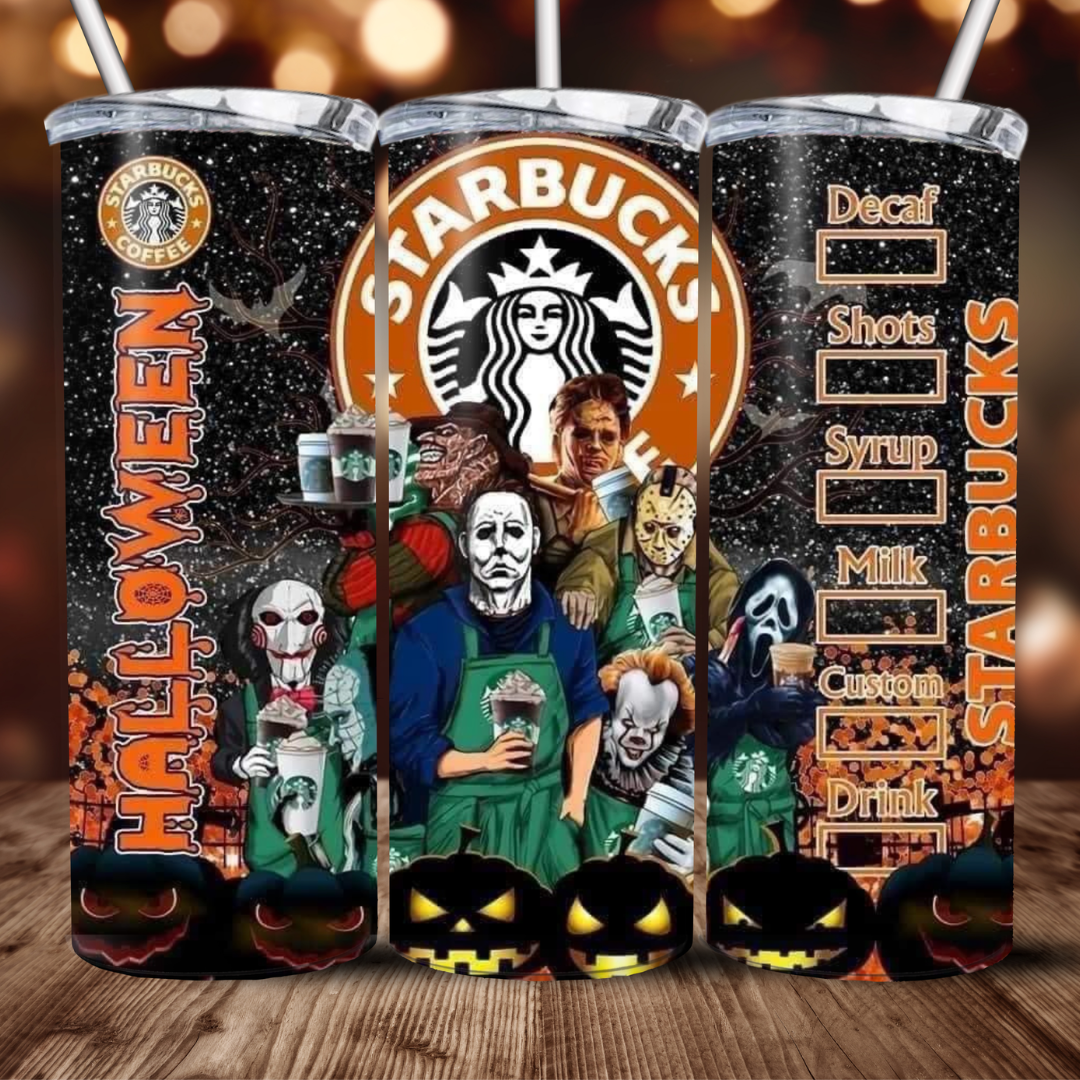 Halloween Coffee Inspired  Design 20oz Stainless Steel Tumbler with lid and straw