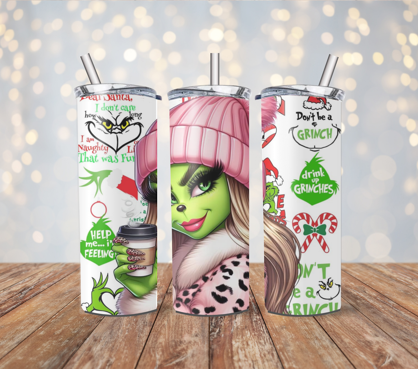 Christmas Grinch 20oz Stainless Steel Tumbler with lid and metal straw