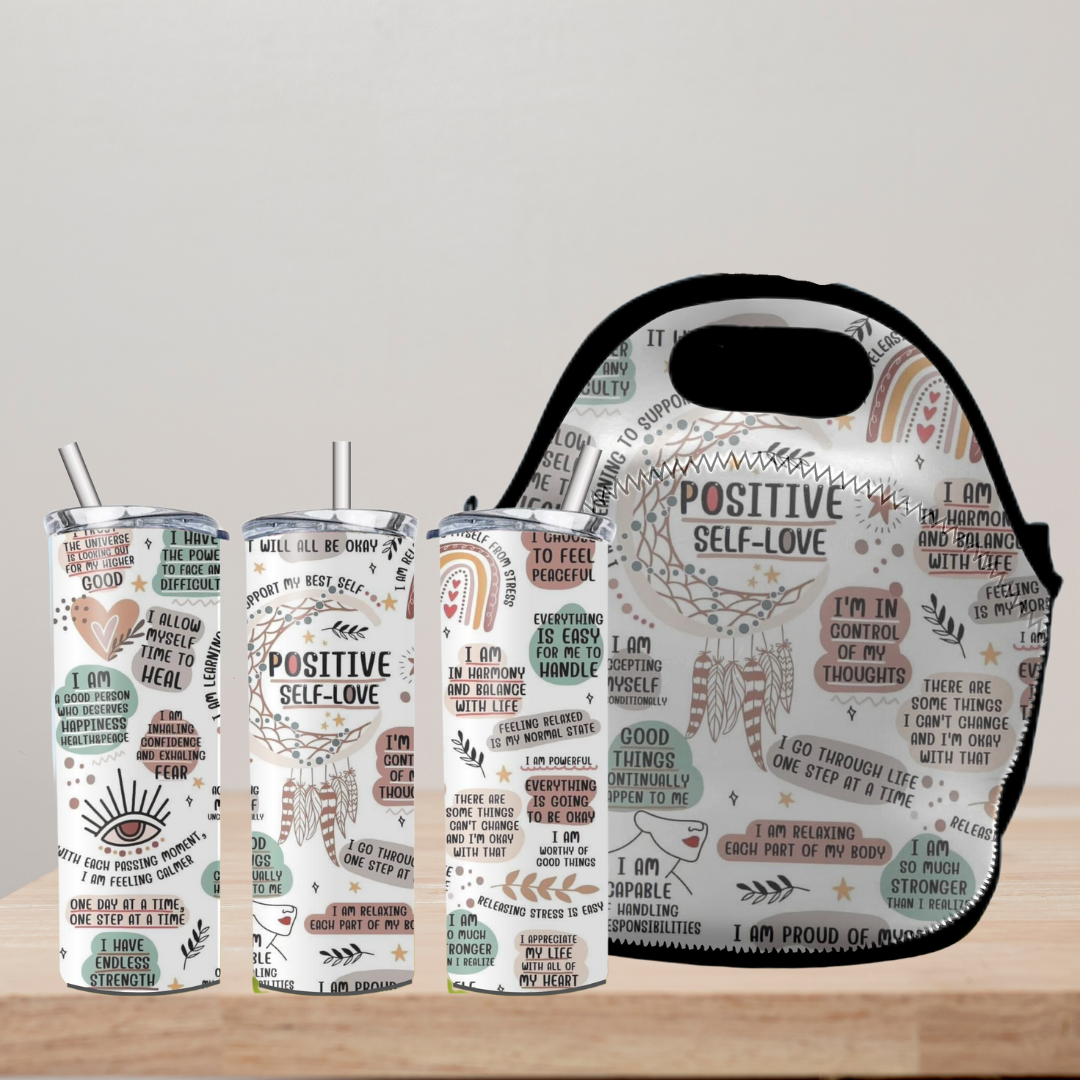 20oz Skinny Tumbler and Zippered Lunch Tote with Daily Affirmations