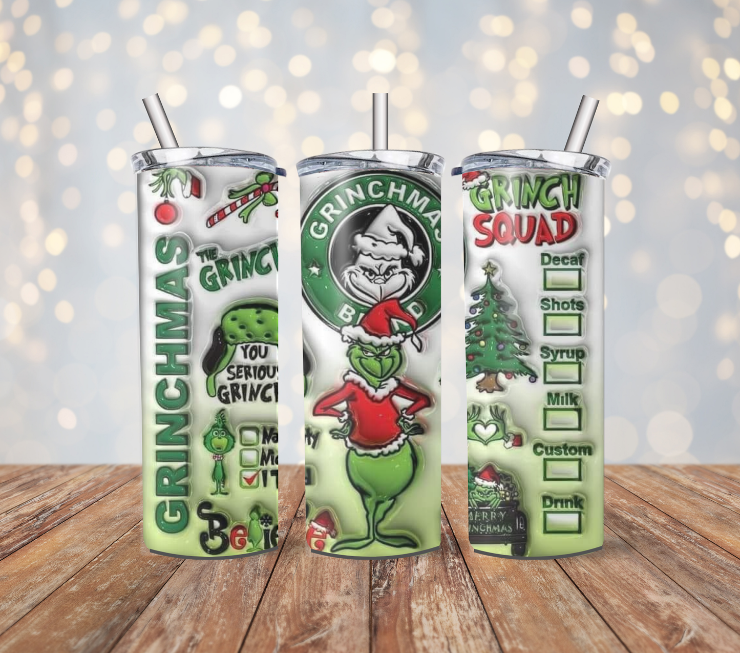 Christmas Grinch 20oz Stainless Steel Tumbler with lid and metal straw