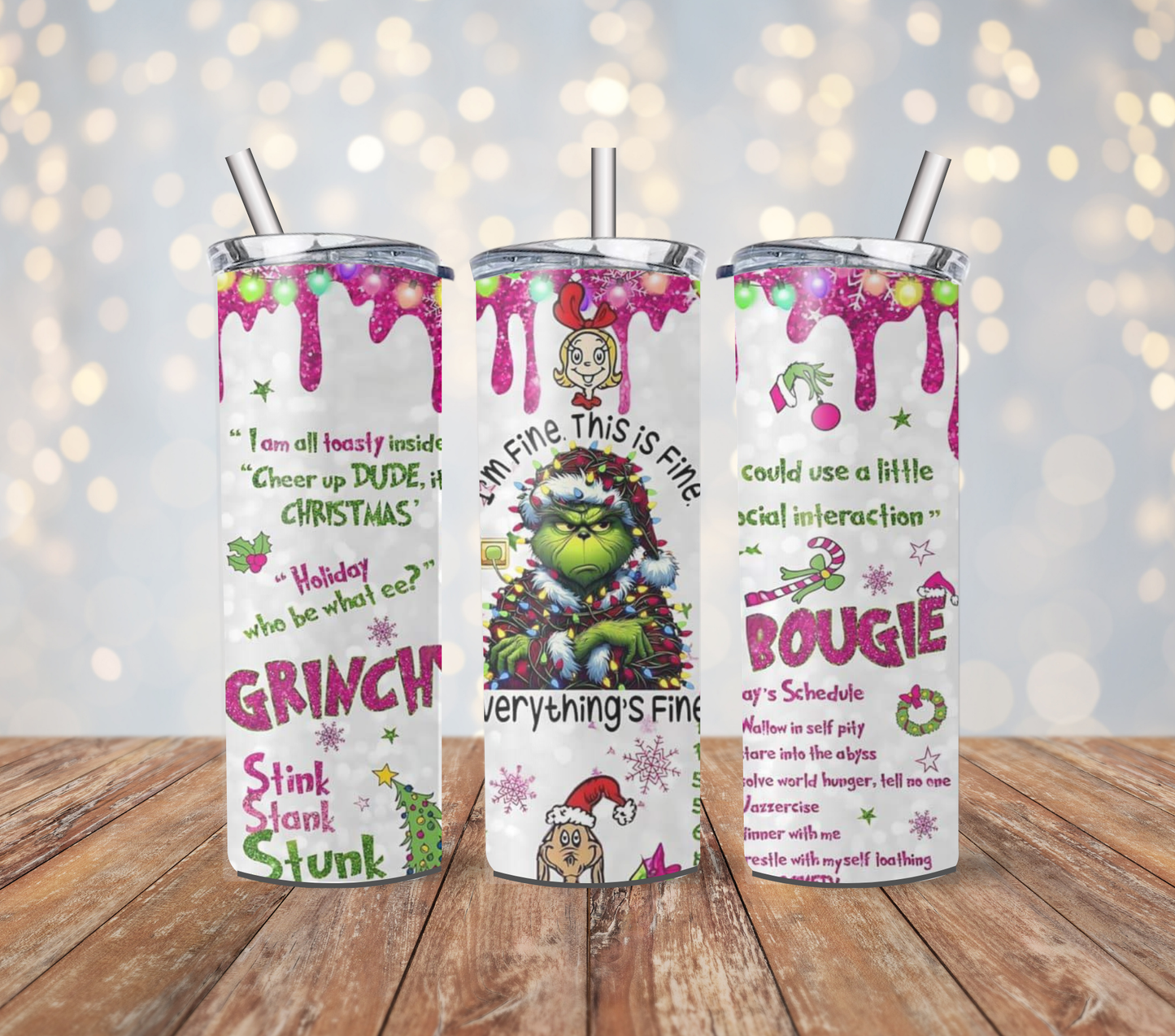 Christmas Grinch 20oz Stainless Steel Tumbler with lid and metal straw