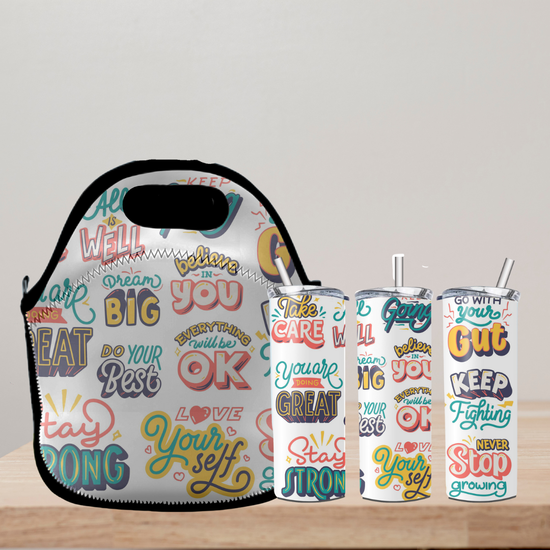 20oz Skinny Tumbler and Zippered Lunch Tote with Daily Affirmations