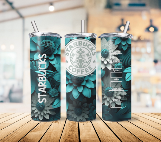 Floral Coffee Chain Inspired 20oz Stainless Steel Tumbler with lid and straw