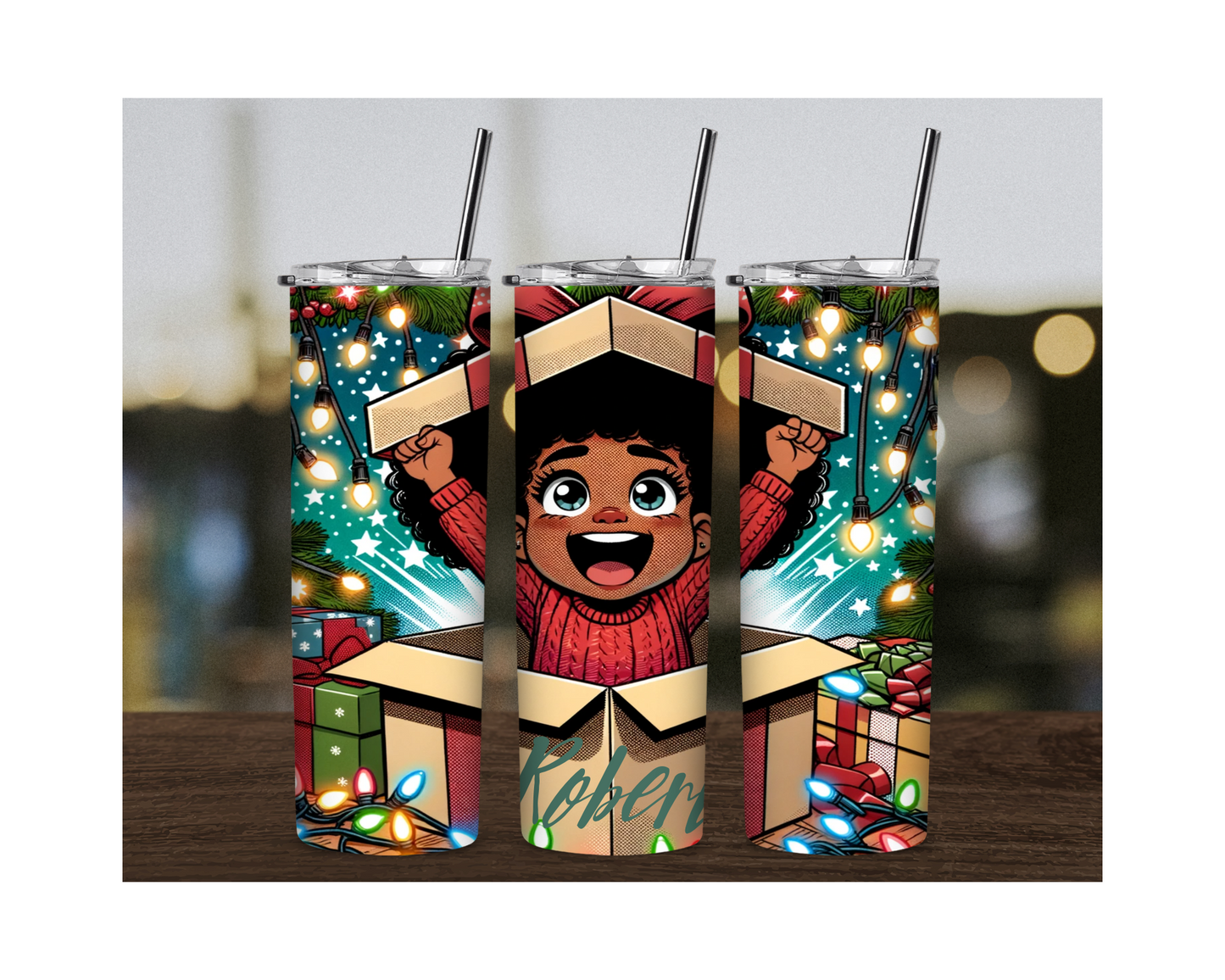 Black Boy Christmas Tumbler with Custom Name - Irie Vybyz Tees & Thingz