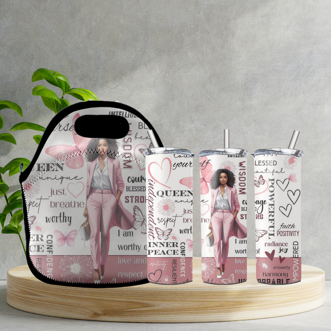 Radiant Sips for Black Women Collection -20oz Skinny Tumbler and Zippered Lunch Tote