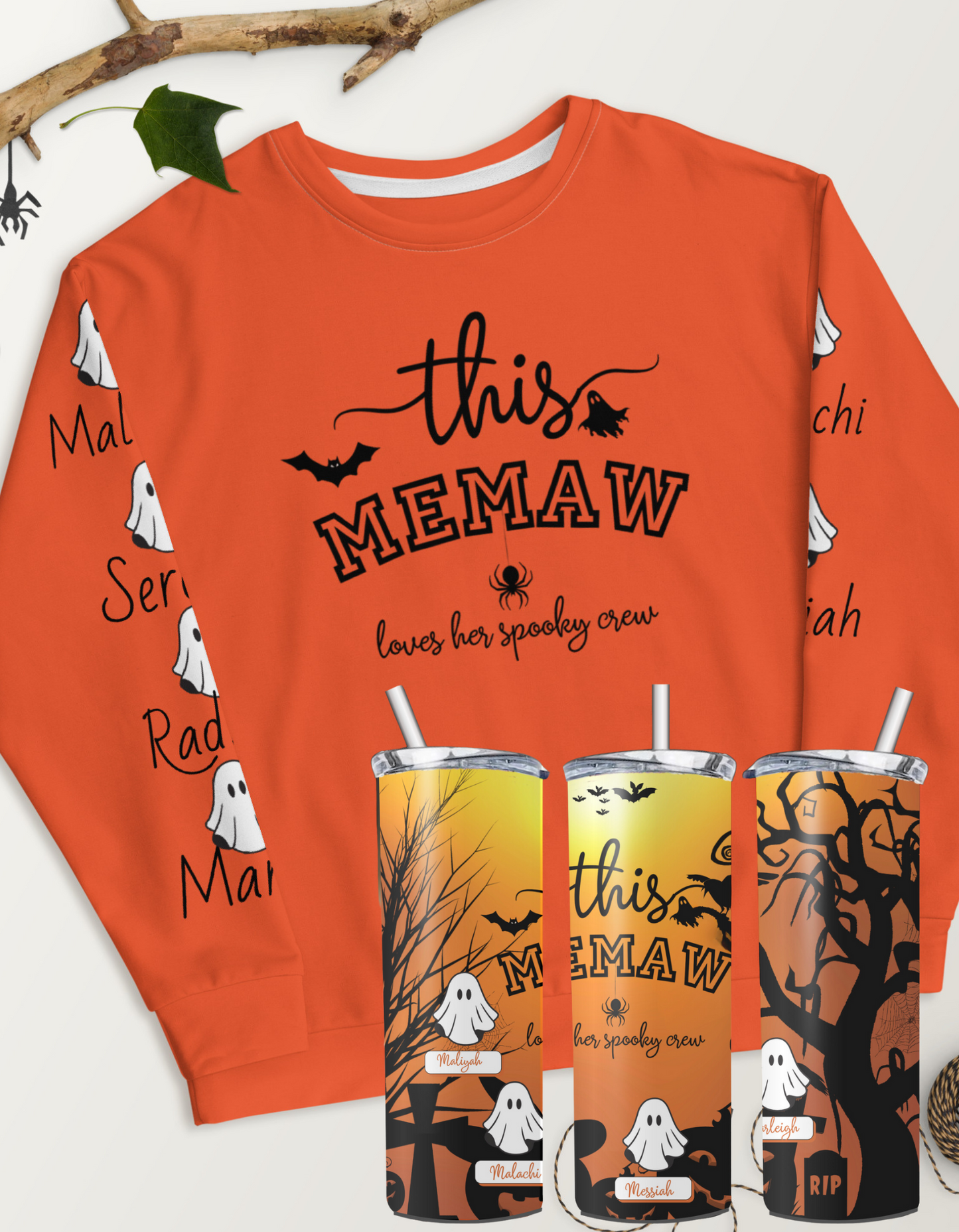 This Momma/Mom/Granny/Nana/Memaw loves her spooky crew Sweatshirt and Tumbler Set