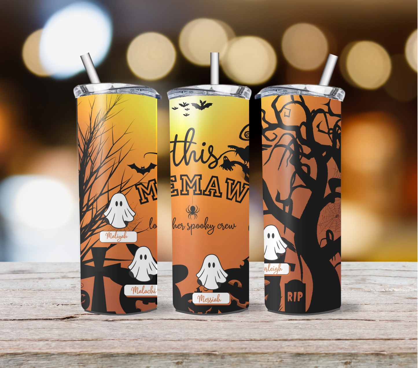 This Mommma/Mom/Memaw/Granny Loves Her Spooky Crew Personalized 20oz Stainless Steel Tumbler with Straw and Lid