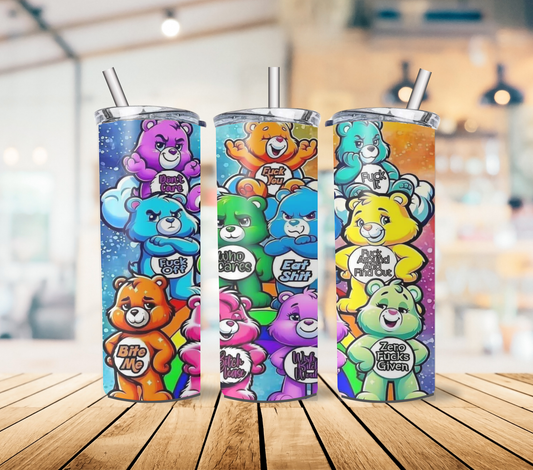 Swear and Care Bear 20oz Stainless Steel Tumbler with lid and straw