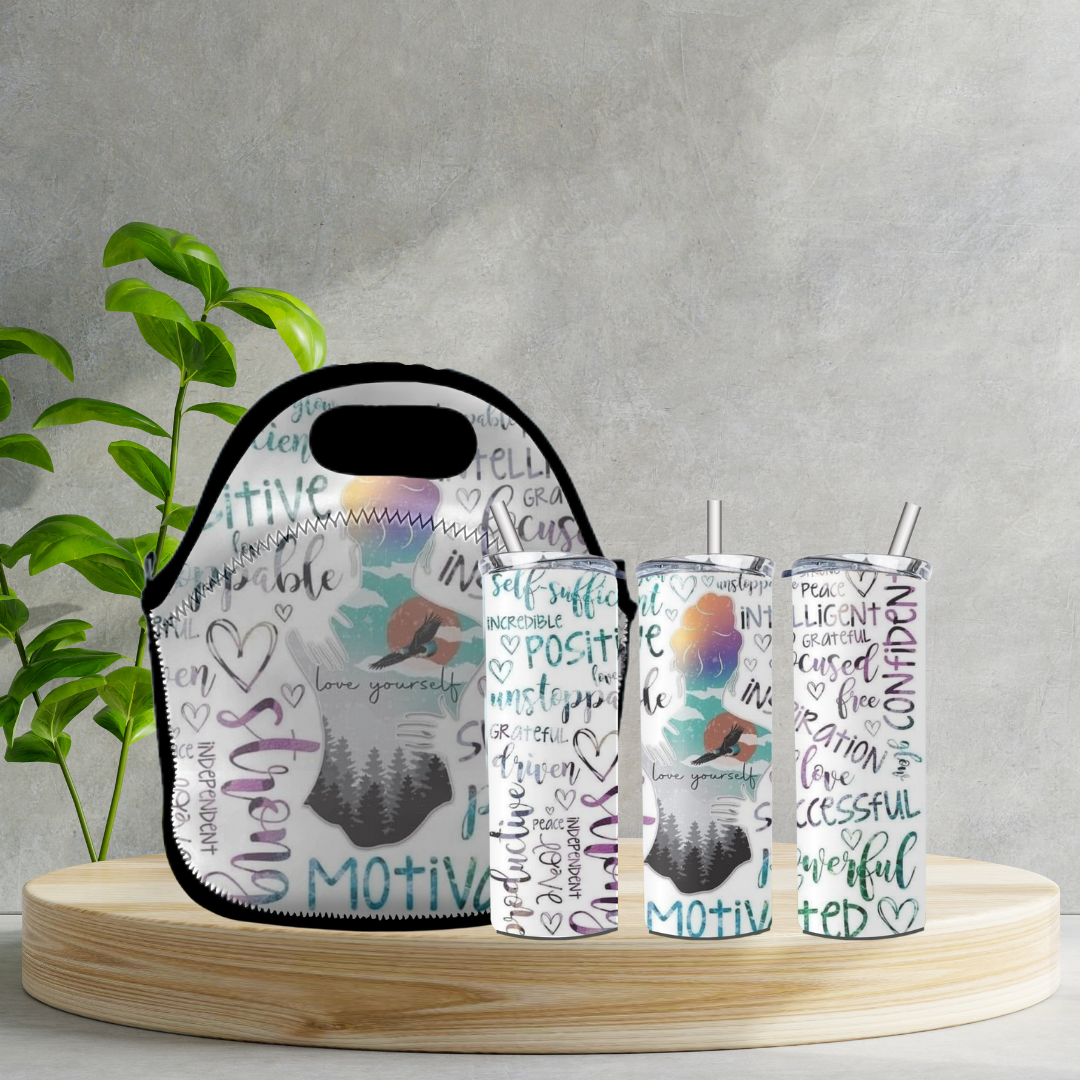 20oz Skinny Tumbler and Zippered Lunch Tote with Daily Affirmations