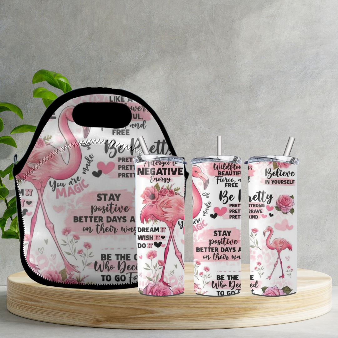 20oz Skinny Tumbler and Zippered Lunch Tote with Daily Affirmations