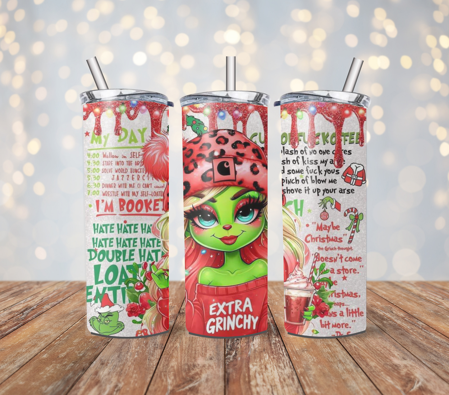 Christmas Grinch 20oz Stainless Steel Tumbler with lid and metal straw