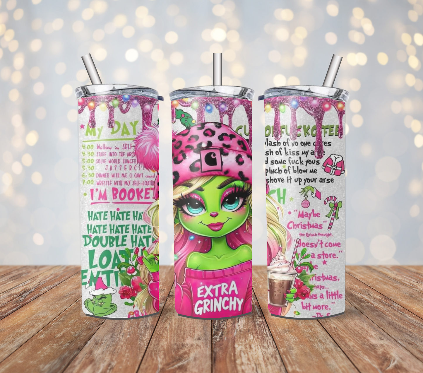 Christmas Grinch 20oz Stainless Steel Tumbler with lid and metal straw