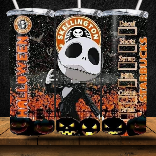 Halloween Coffee Inspired  Design 20oz Stainless Steel Tumbler with lid and straw