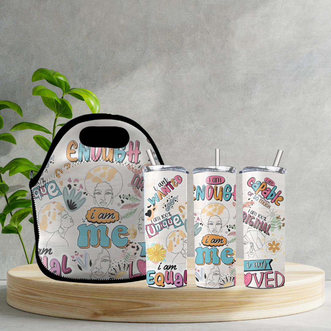 20oz Skinny Tumbler and Zippered Lunch Tote with Daily Affirmations