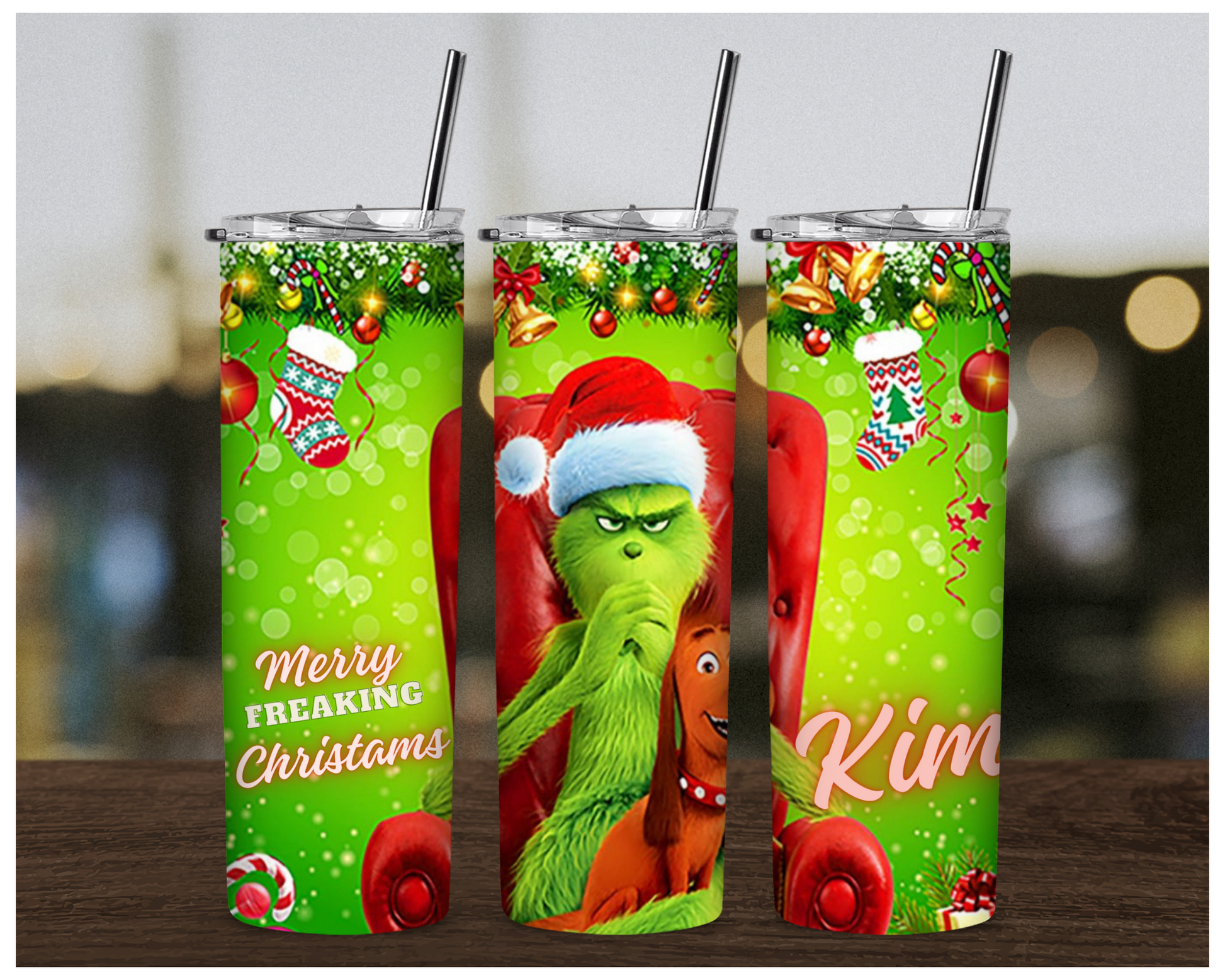 Personalized Merry Freaking Christmas Grinch Tumbler - Irie Vybyz Tees & Thingz