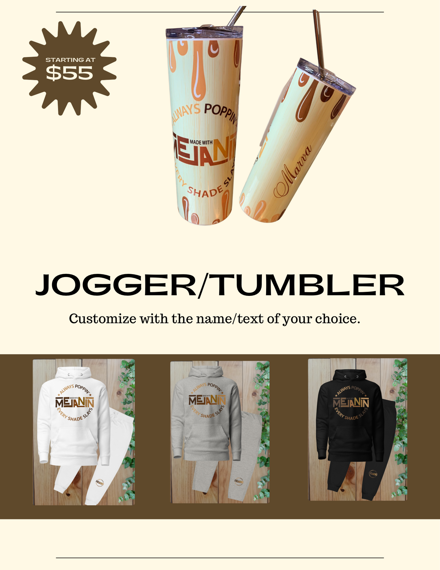 Custom Melanin Poppin Jogger/Tumbler Set - Irie Vybyz Tees & Thingz