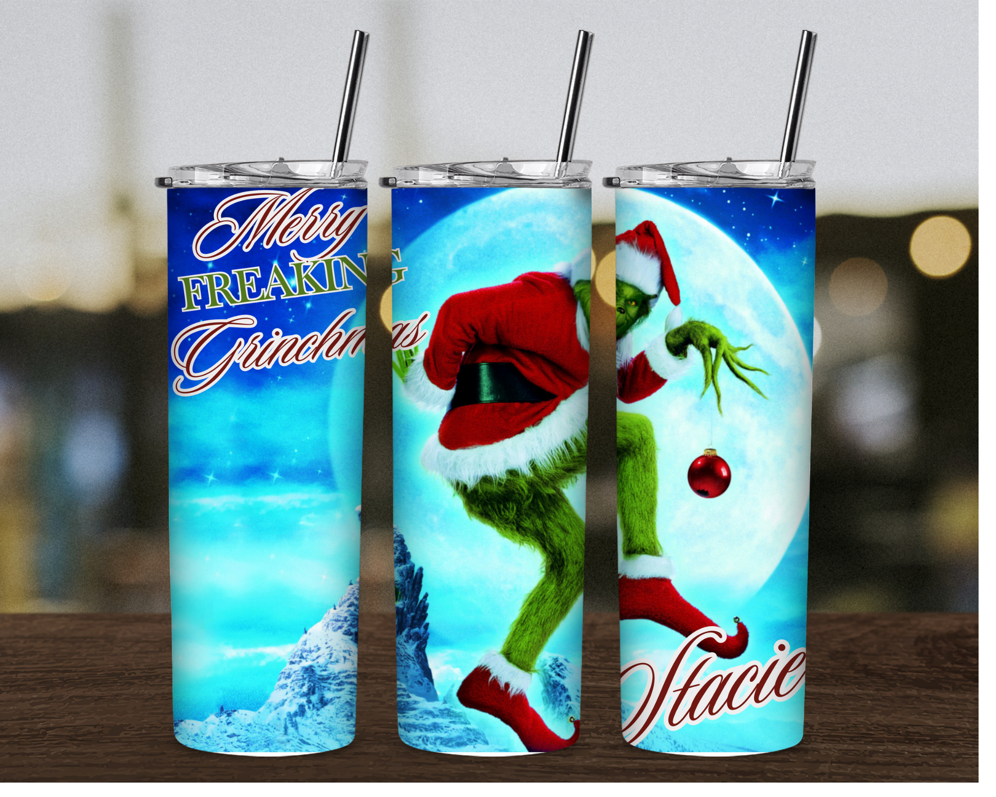 Personalized Grinch Christmas Moon Tumbler - Irie Vybyz Tees & Thingz