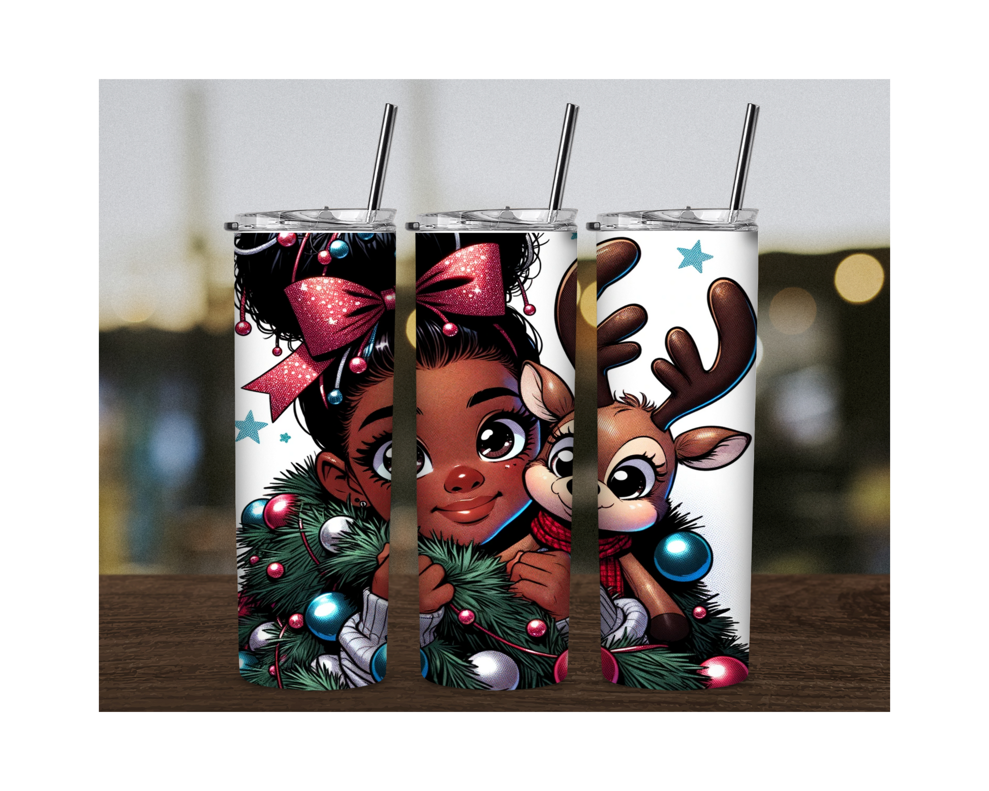 Black Girl Christmas Tumbler with Custom Name - Irie Vybyz Tees & Thingz