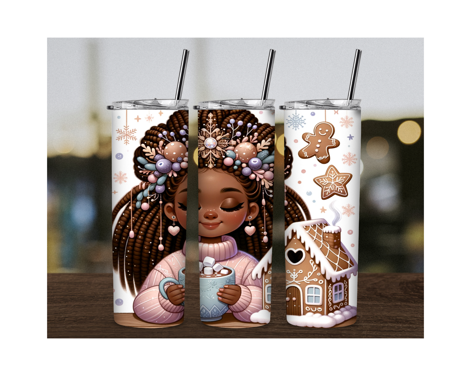 Black Girl Christmas Tumbler with Custom Name - Irie Vybyz Tees & Thingz