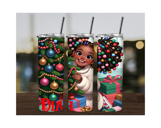 Black Girl Christmas Tumbler with Custom Name - Irie Vybyz Tees & Thingz