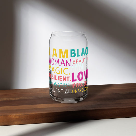 Personalized Black Woman WordArt Glass Can Cup - Irie Vybyz Tees & Thingz