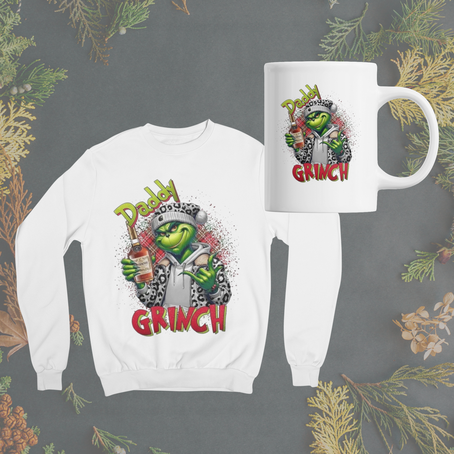 Mama and Daddy Grinch Sweatshirt and Coffe Mug Gift Set