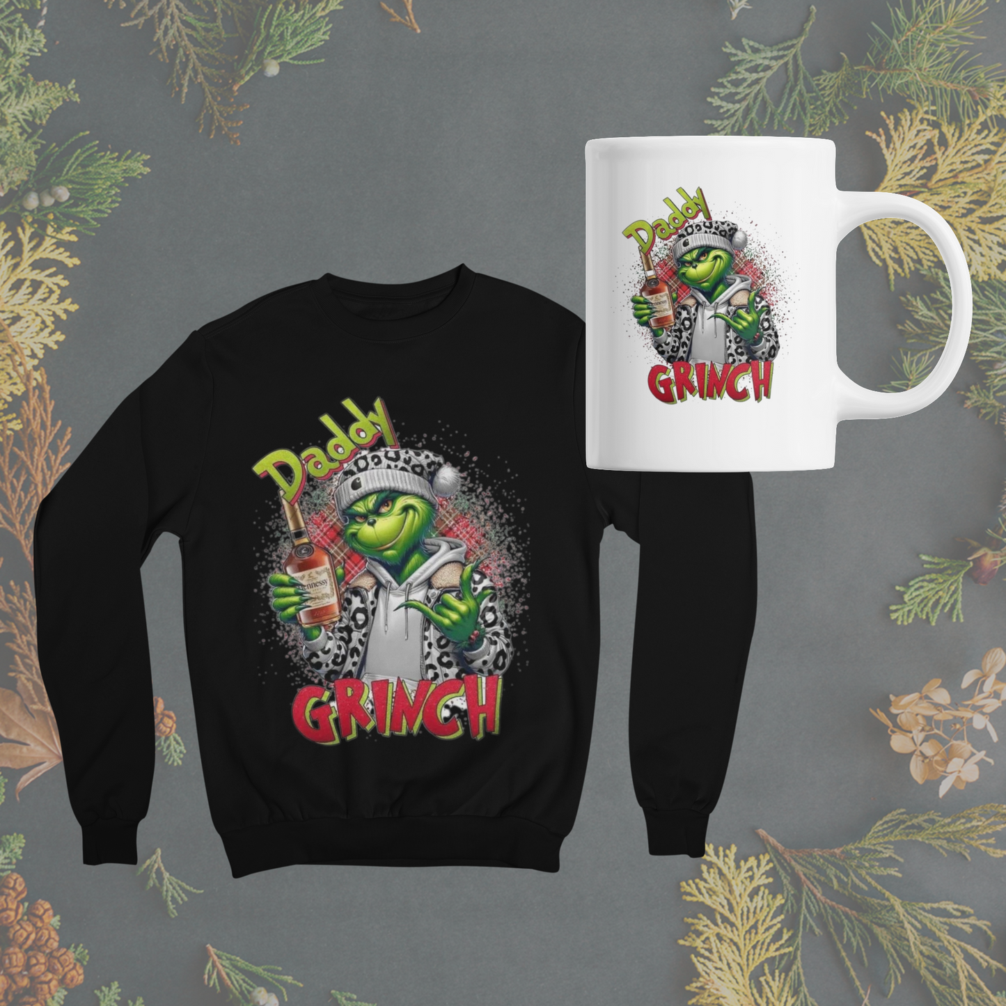 Mama and Daddy Grinch Sweatshirt and Coffe Mug Gift Set