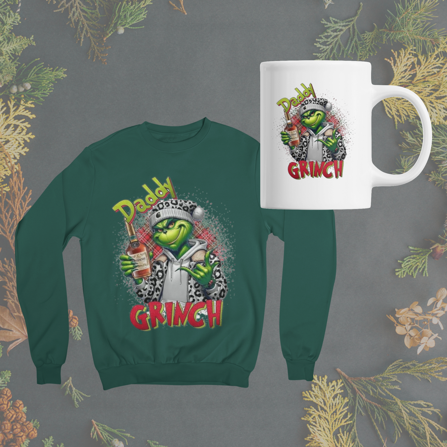 Mama and Daddy Grinch Sweatshirt and Coffe Mug Gift Set