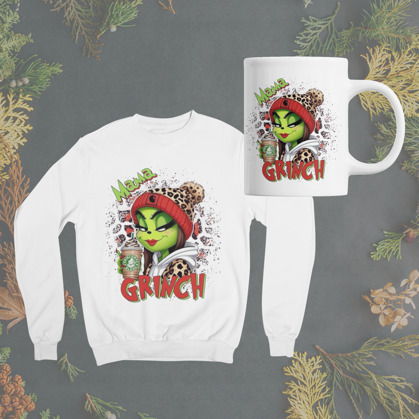 Mama and Daddy Grinch Sweatshirt and Coffe Mug Gift Set