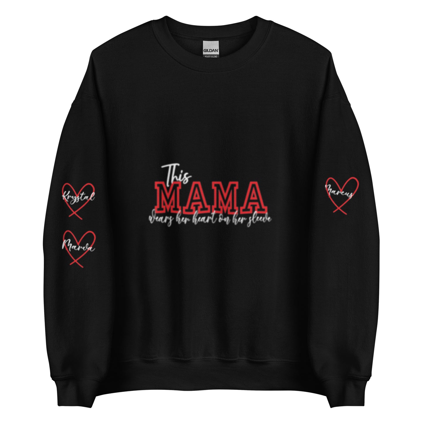 Personalized Heartfelt Sweatshirt – 'This Mama Wears Her Heart on Her Sleeve with Custom Names