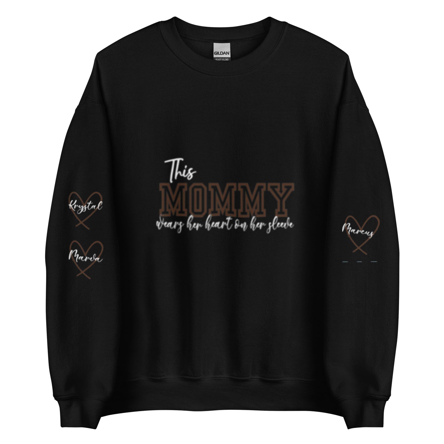 Personalized Heartfelt Sweatshirt – 'This Mama Wears Her Heart on Her Sleeve with Custom Names