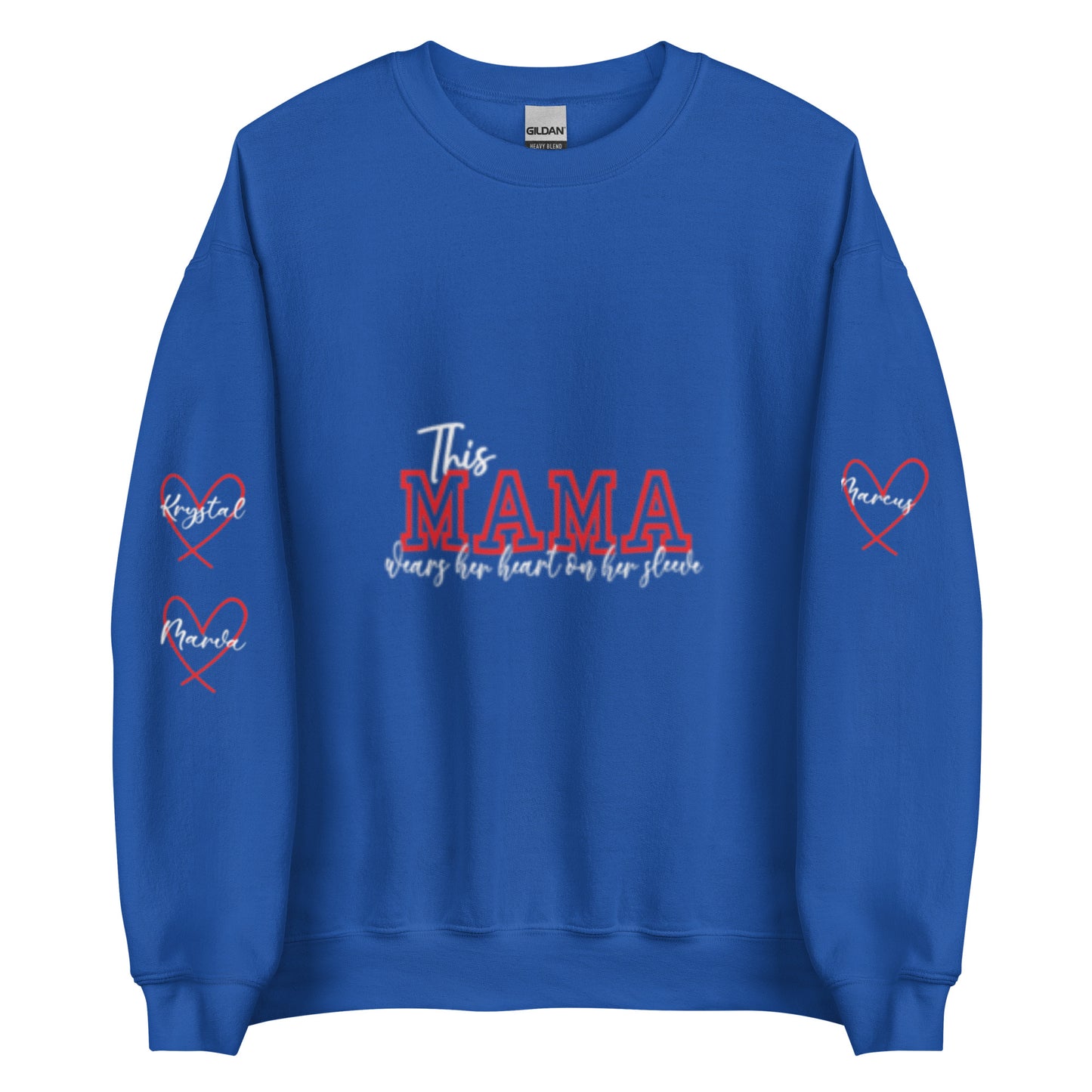 Personalized Heartfelt Sweatshirt – 'This Mama Wears Her Heart on Her Sleeve with Custom Names