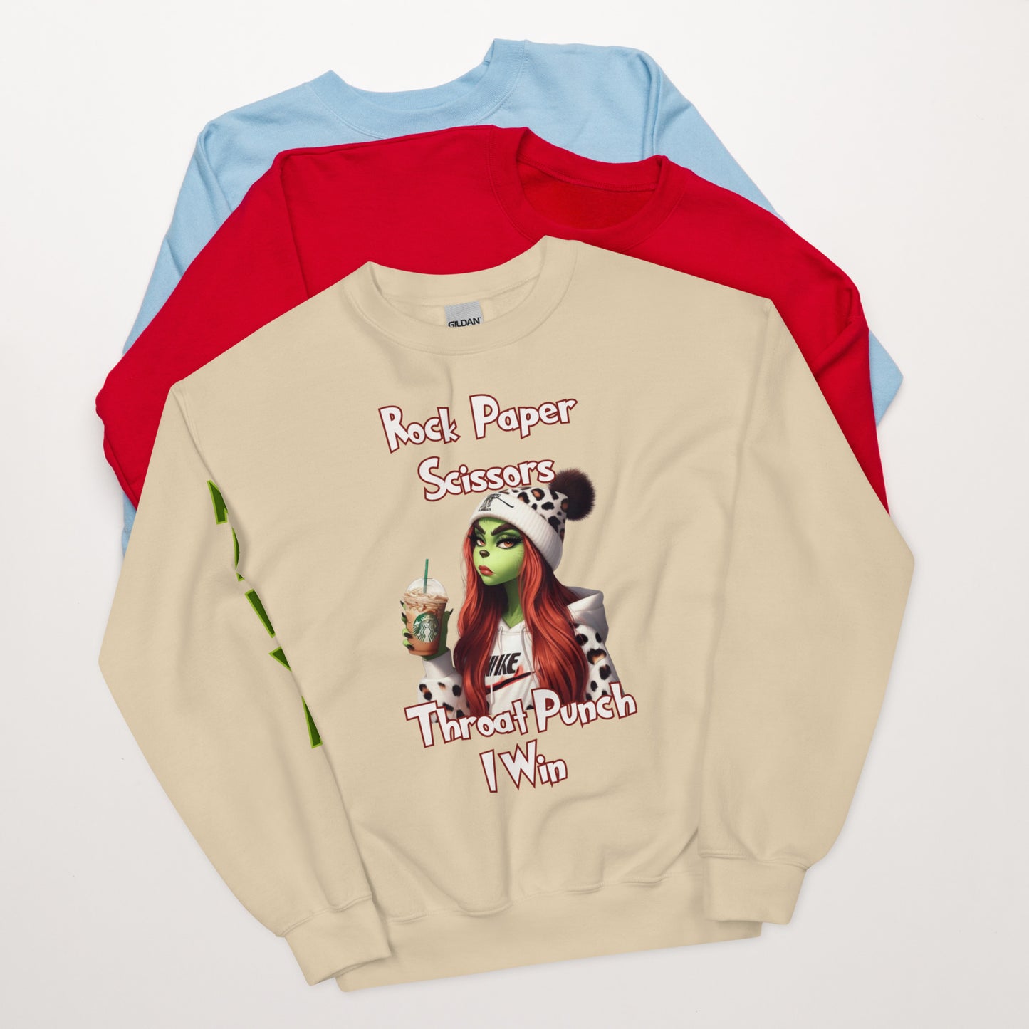 Rock, Paper Scissors, Throat Punch Grinch Sweatshirt/Pullover/Zip Up Hoodie