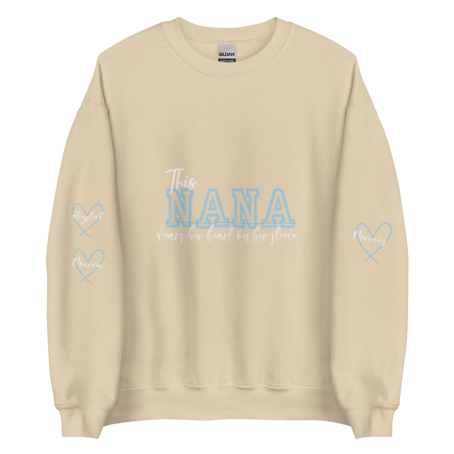 Personalized Heartfelt Sweatshirt – 'This Mama Wears Her Heart on Her Sleeve with Custom Names