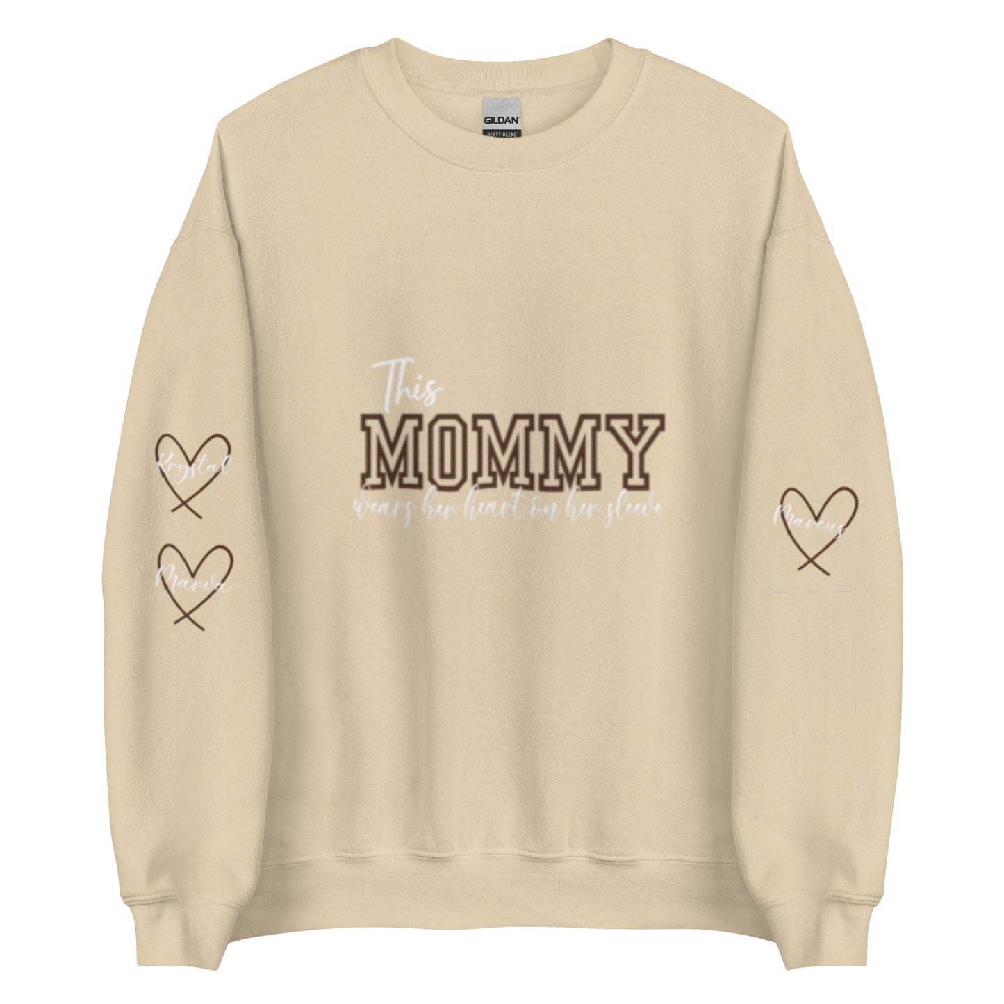 Personalized Heartfelt Sweatshirt – 'This Mama Wears Her Heart on Her Sleeve with Custom Names