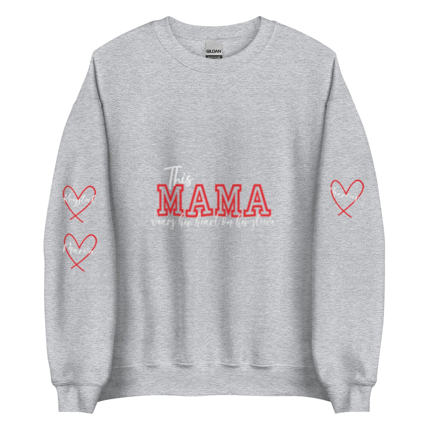 Personalized Heartfelt Sweatshirt – 'This Mama Wears Her Heart on Her Sleeve with Custom Names