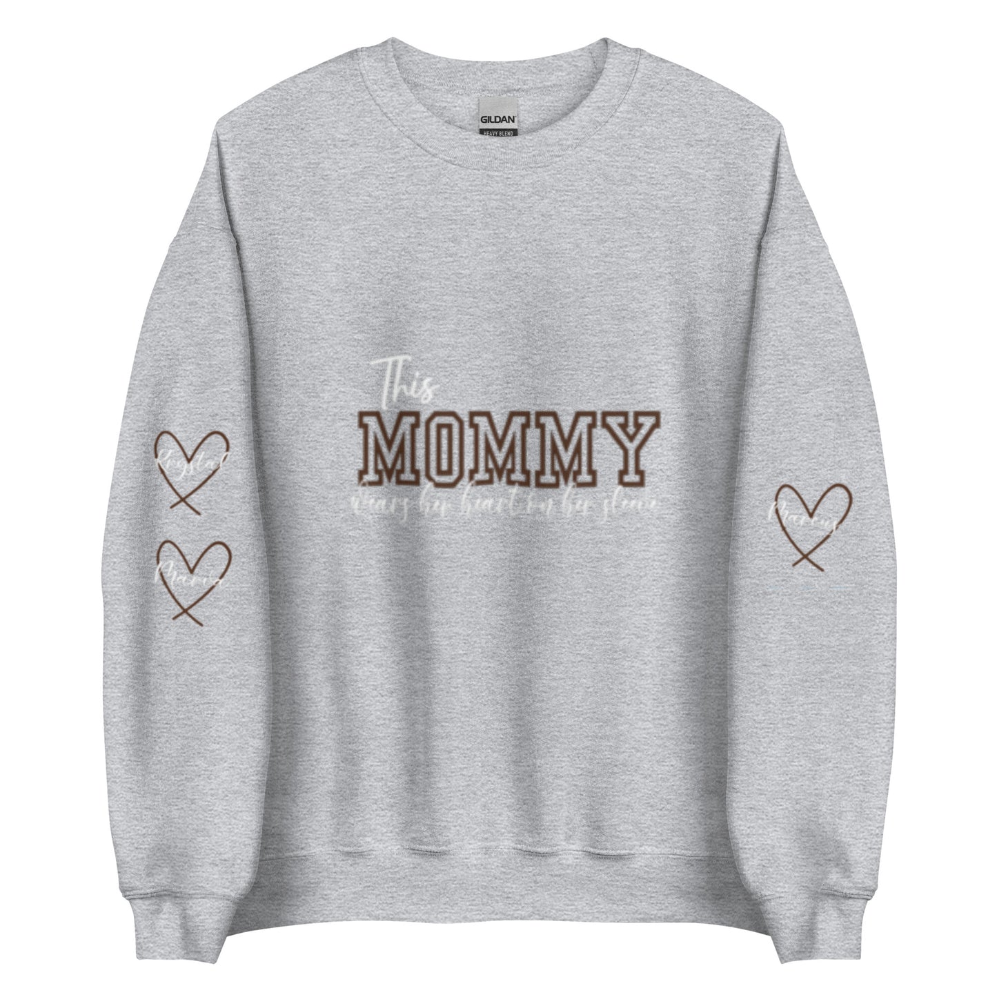 Personalized Heartfelt Sweatshirt – 'This Mama Wears Her Heart on Her Sleeve with Custom Names