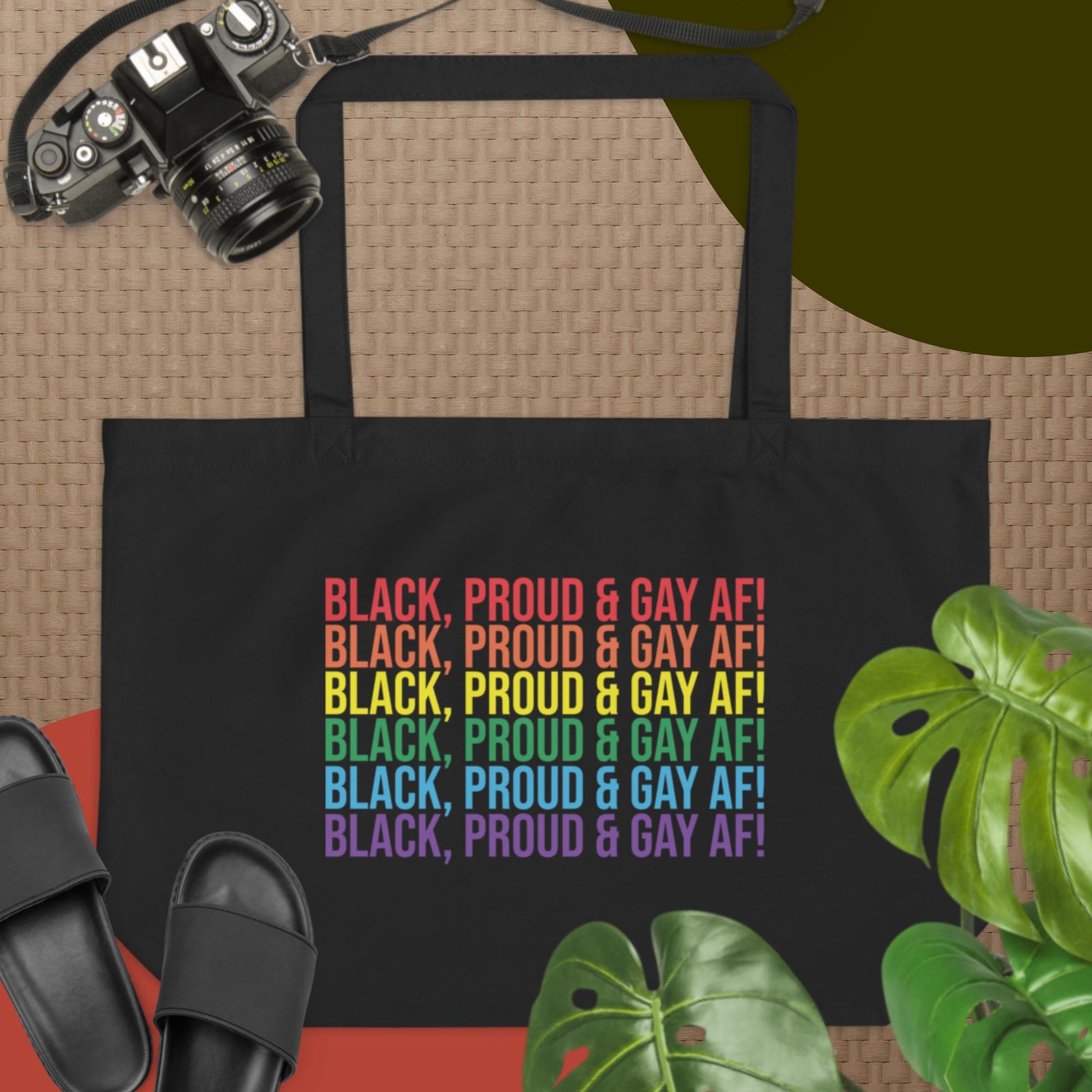 Black, Proud and Gay AF Large organic tote bag - Irie Vybyz Tees & Thingz