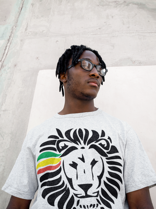 Lion with Rasta Flair short sleeved tee - Irie Vybyz Tees & Thingz